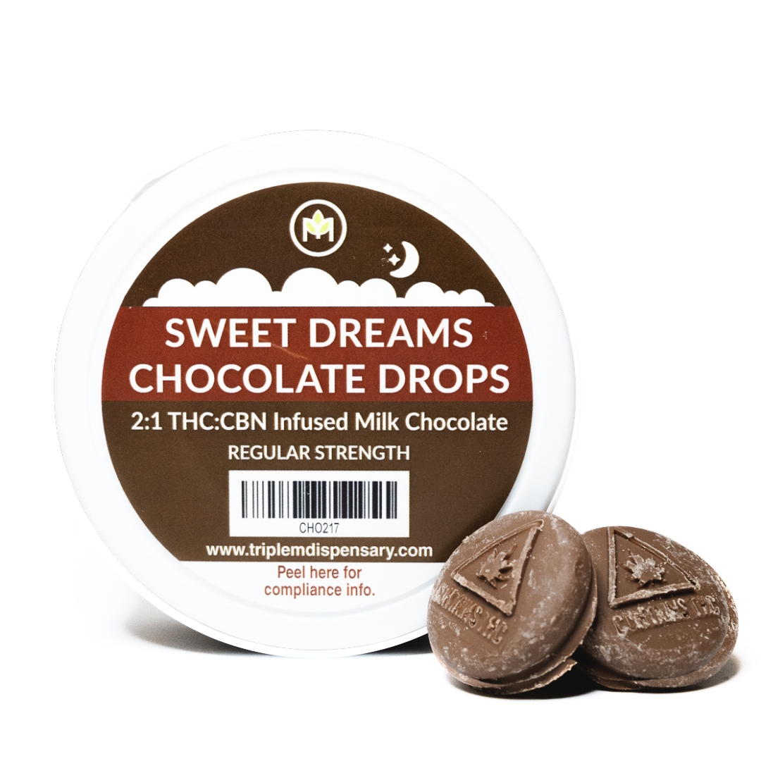 Photograph of product: Chocolate Drops - 2:1 TH-oui:CBN Sweet Dreams - Dark Chocolate [20pc]