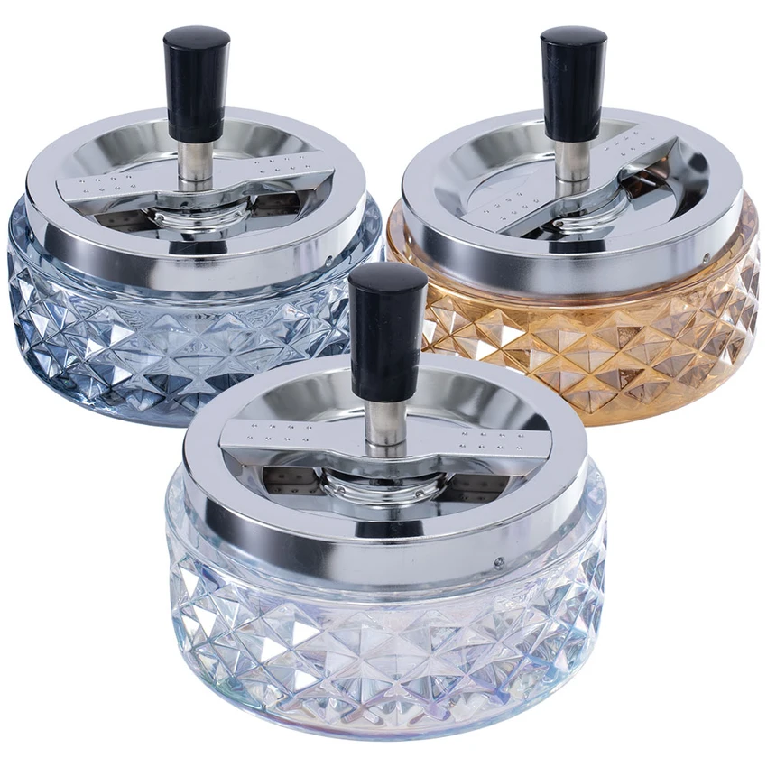 Photograph of product: Gem-cut Glass Spinning Ashtray - 4.75" - Assorted Colors