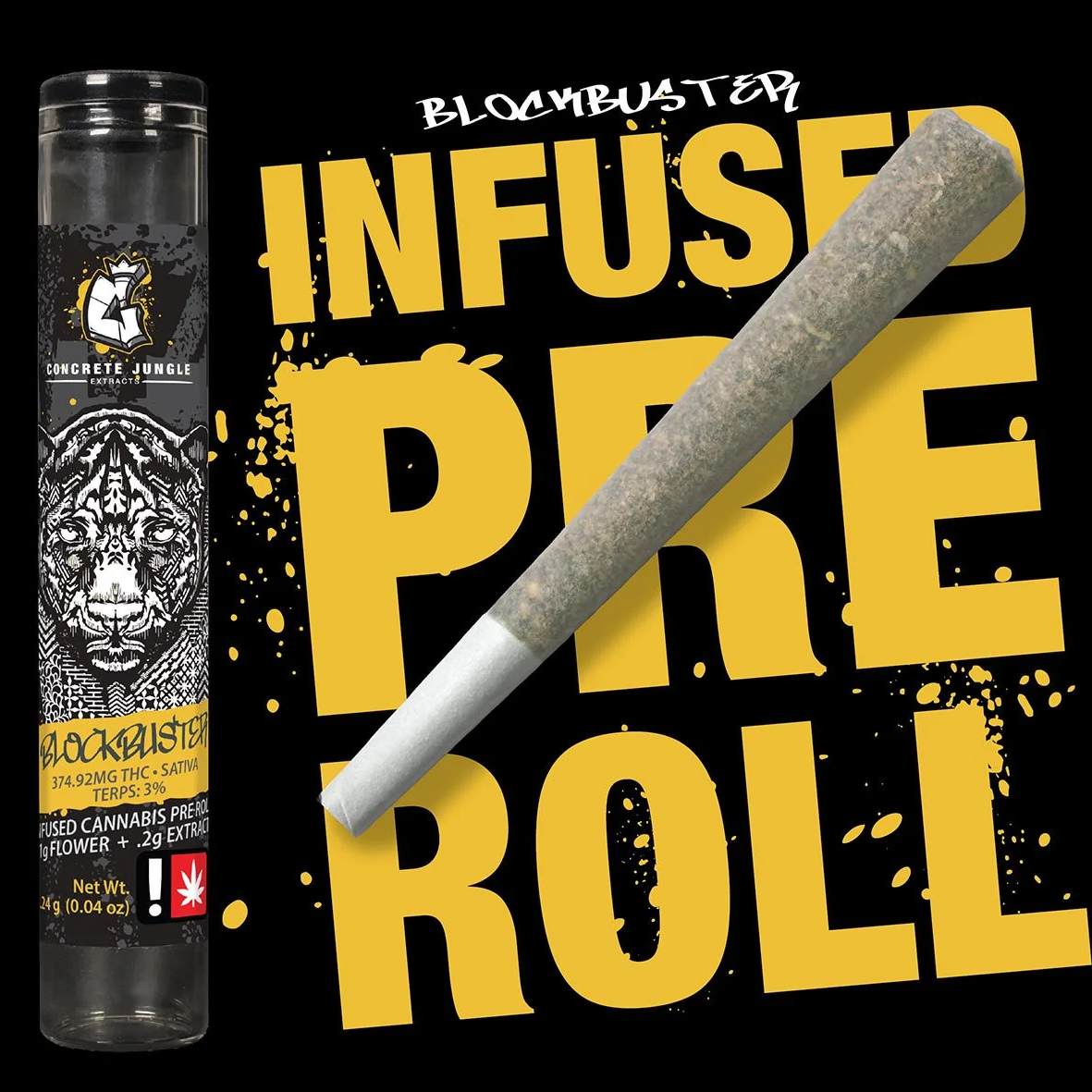 Photograph of product: Concrete Jungle | BLOCKBUSTER: PINEAPPLE EXPRESS x STRAWBERRY COUGH Infused Preroll