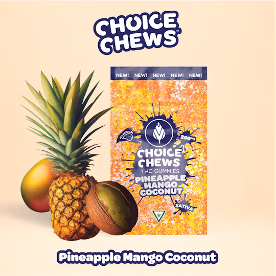 Photograph of product: Choice Chews - Gummies - 200mg - Pineapple Mango Coconut - Oui'd