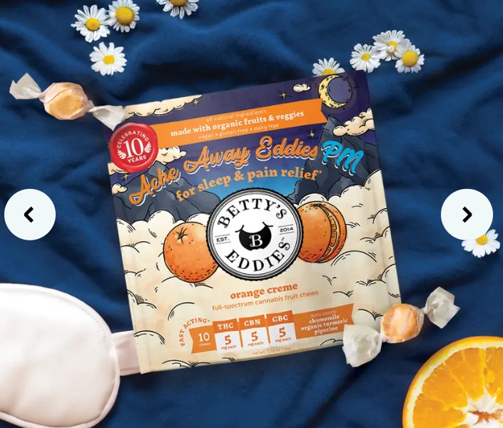 Photograph of product: Ache Away Orange Creme PM 1:1:1 (TH-oui:CBN:CBC) - 10pk 50mg - Betty's Eddies Fruit Chews