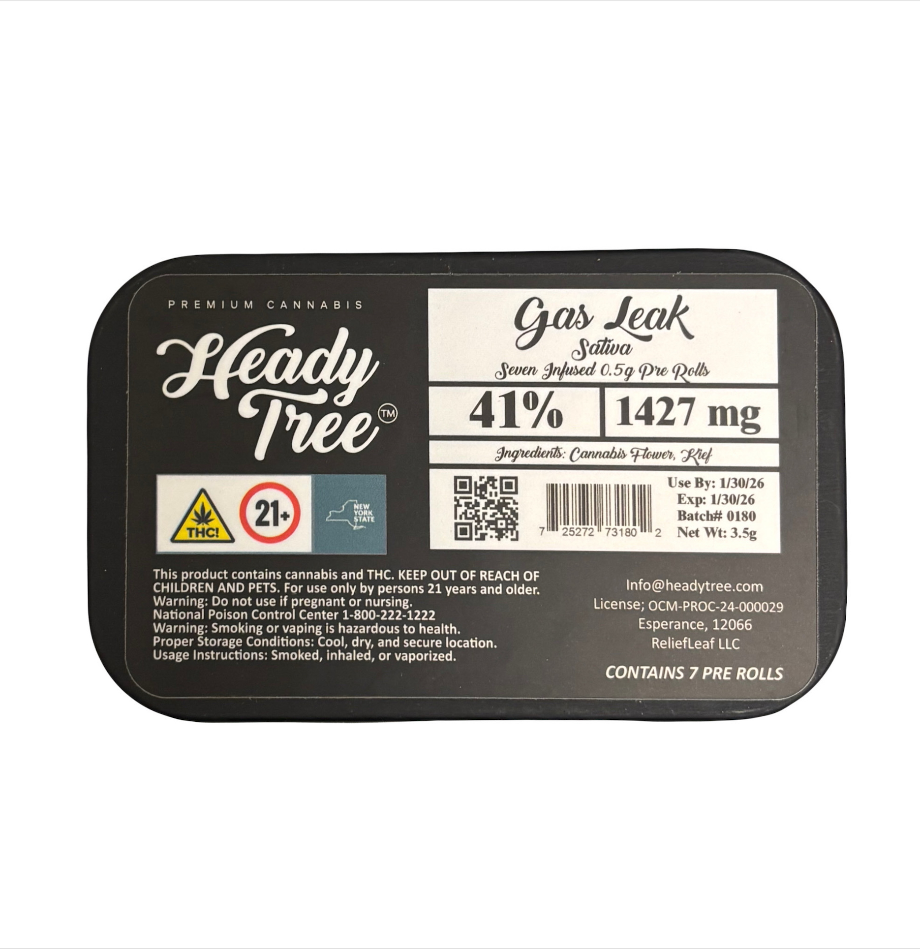 Photograph of product: Heady Tree - Gas Leak - Infused Pre Roll (7 Pack )