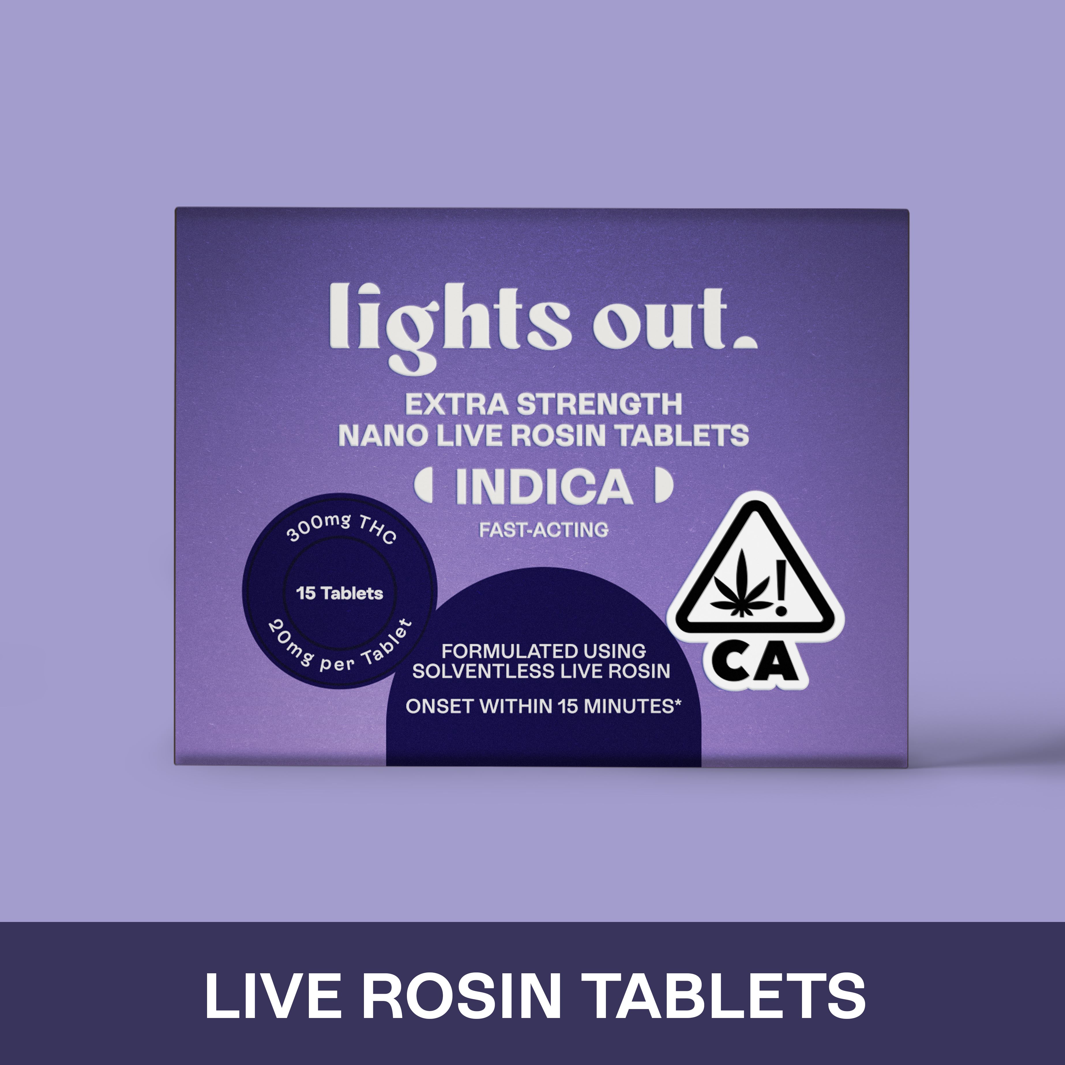 Photograph of product: Lights Out - Extra Strength (Oui'd) Rosin Tablets 300mg