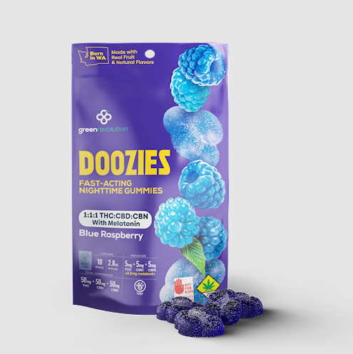 Photograph of product: Green Revolution - Doozies - Blue Raspberry CBN - [1:1:1] - 10pk Edibles
