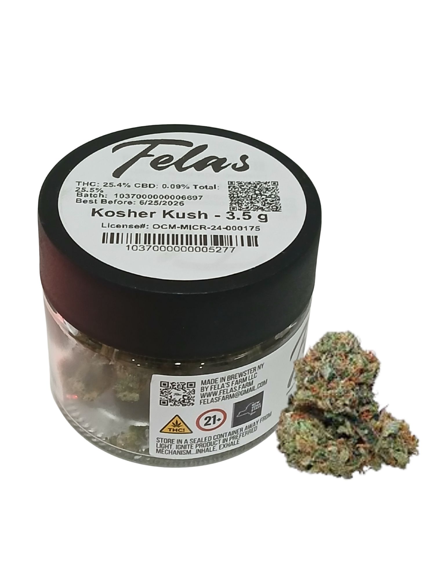 Photograph of product: Fela's | 3.5g | Flower Jar | Kosher Kush