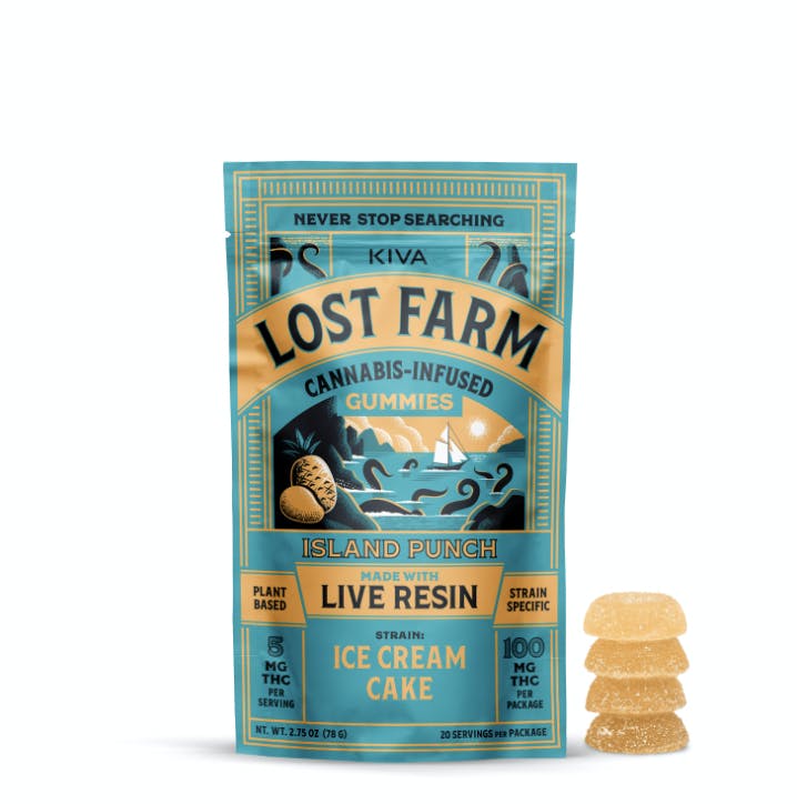 Photograph of product: Lost Farm I Island Punch x Ice Cream Cake (I) 20pk 5mg Gummies