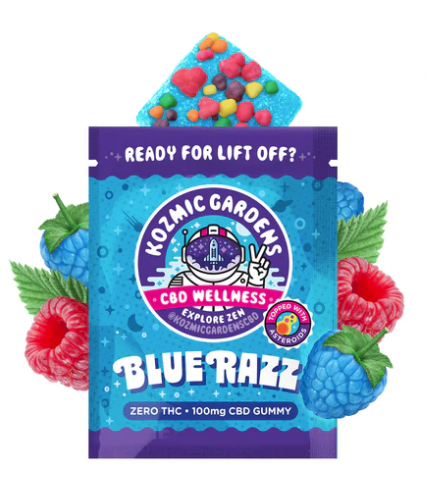 Photograph of product: Kozmic Gardens - CBD Gummy With NERDS - Blue Razz (100mg)