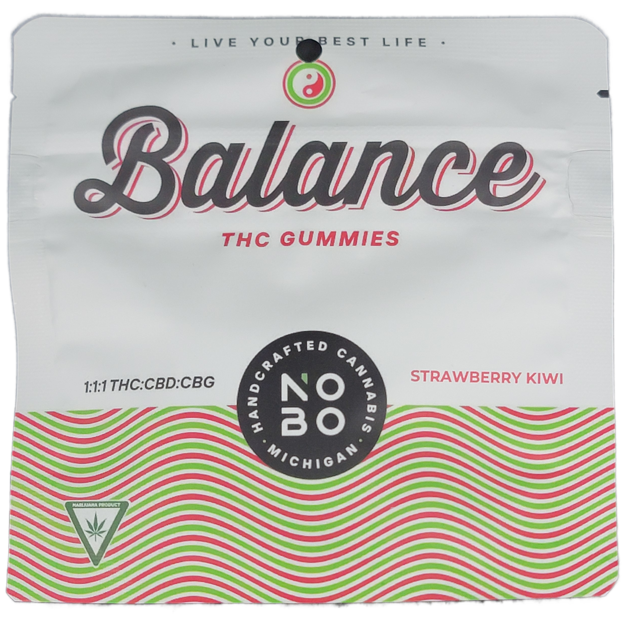 Photograph of product: NOBO | Balance - Strawberry Kiwi 1:1:1 | Gummies | 200mg TH-oui:CBD:CBG