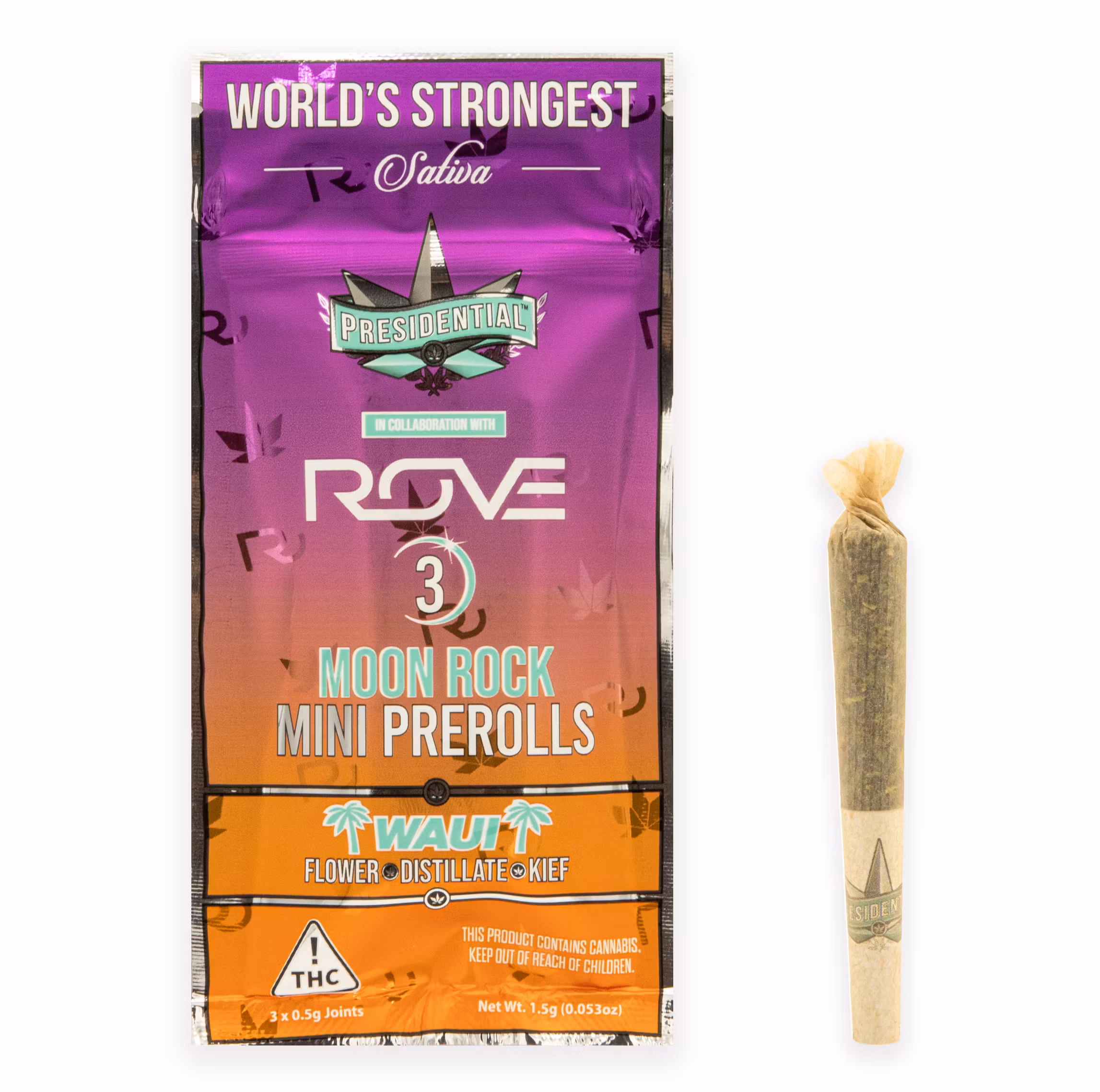 Photograph of product: Presidential - Waui - Moon Rock - Mini - Infused Joint - 3ct - 1.5g