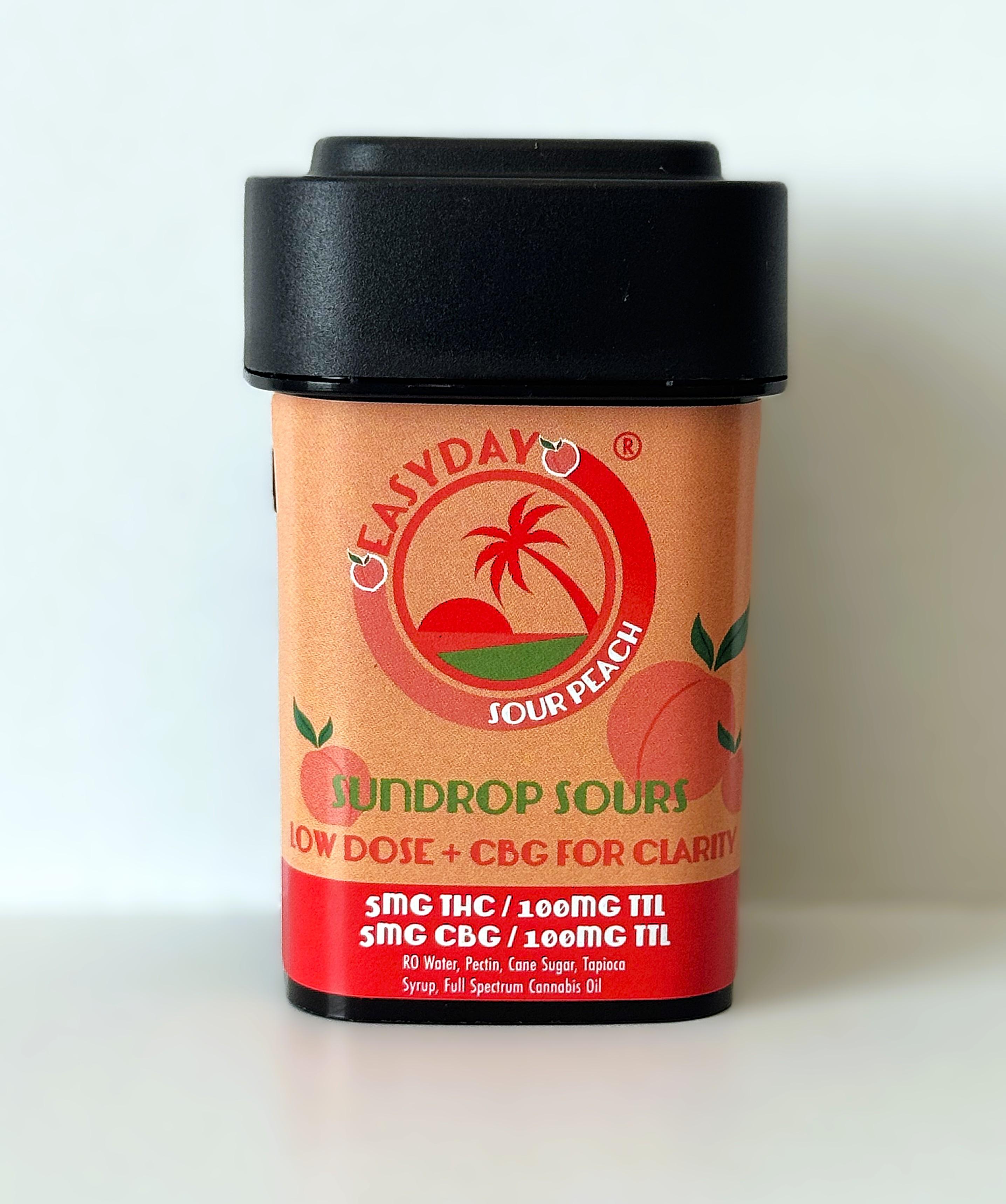 Photograph of Product: Easyday Edibles: Chews: Sundrop Sours: Peach 10mg THC/CBG (100mg/10pk)