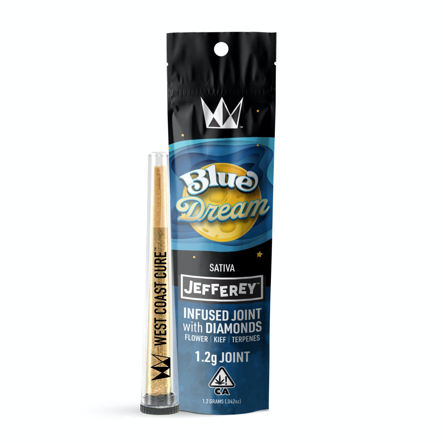 Photograph of product: West Coast Cure x Jefferey - Blue Dream (Sativa) Diamond Infused Preroll 1.2g