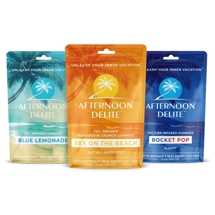 Photograph of product: Afternoon Delite - 200mg au chocolat Rosin Nerded Gummies - Sex On The Beach