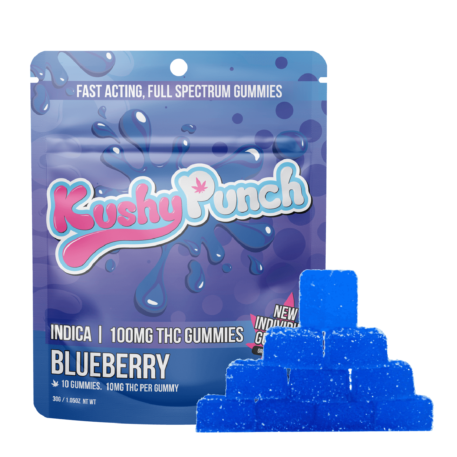 Photograph of product: Kushy Punch Gummies Blueberry 100mg - Oui'd