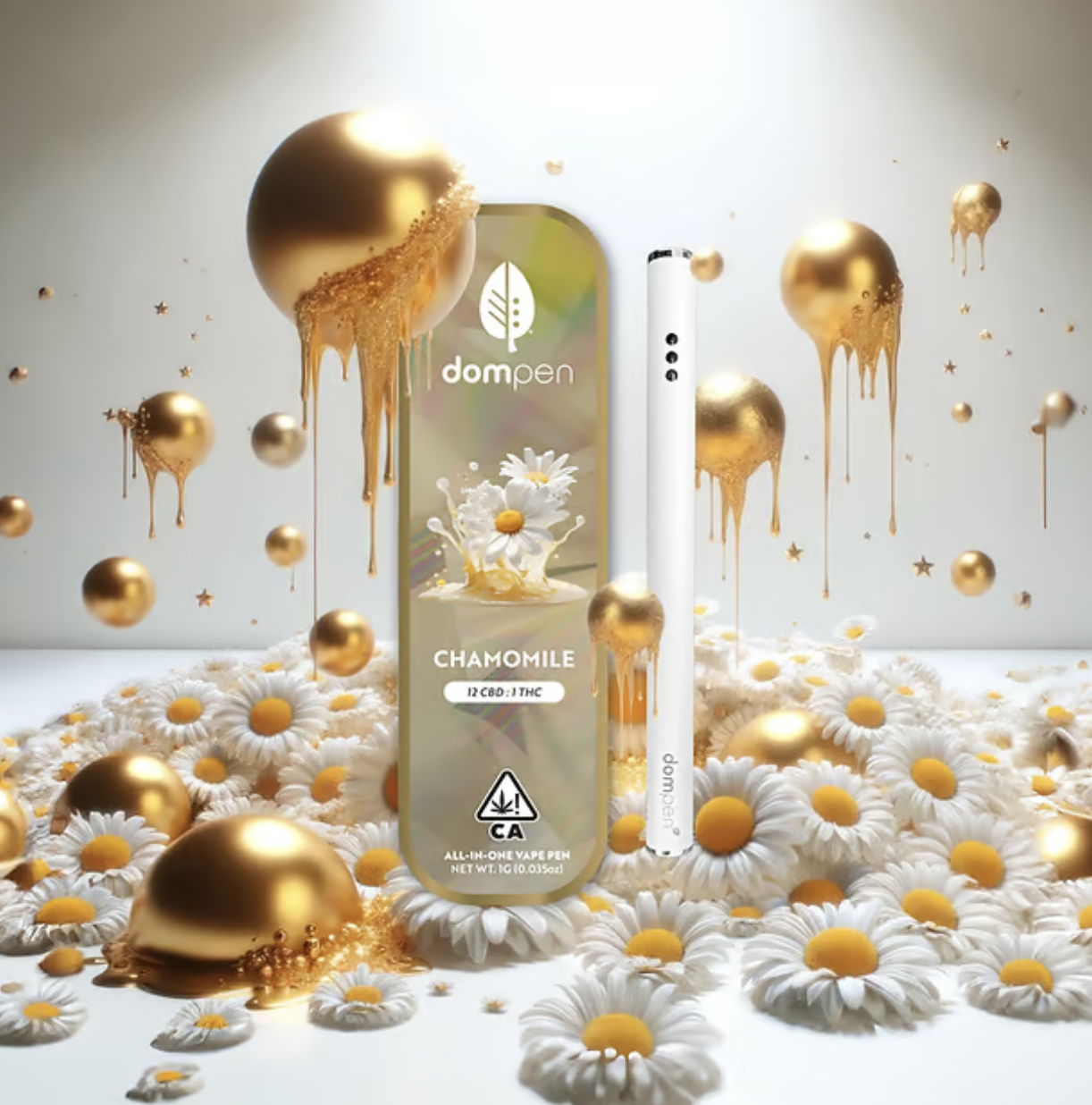 Photograph of product: Chamomile 12:1 CBD:TH-oui 1g ALL-IN-ONE Vape - dompen