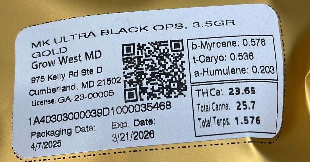 Photograph of Product: Grow West MK Ultra Black Ops (Gold) 3.5g