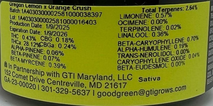 Photograph of product: Good Green (Oui'd) Oregon Lemon x Orange Crush 3.5g
