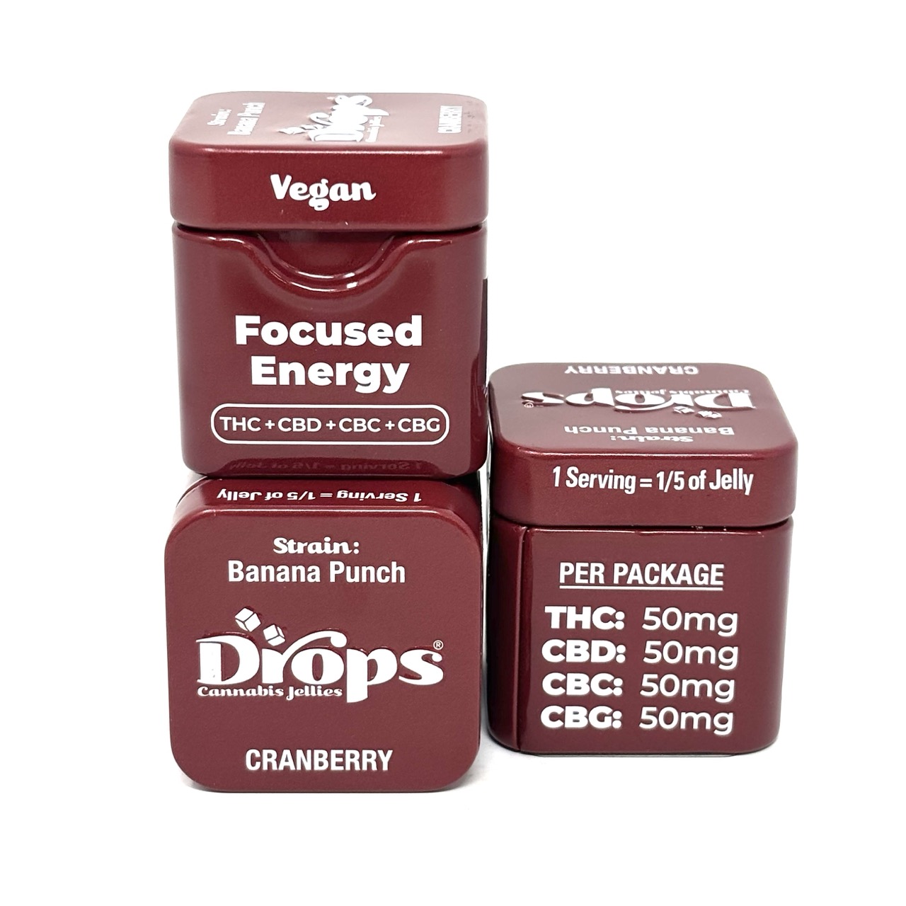 Photograph of product: DROPS: CRANBERRY 1:1:1:1 (TH-oui:CBD:CBC:CBG) LIVE ROSIN 2PK GUMMIES 50MG