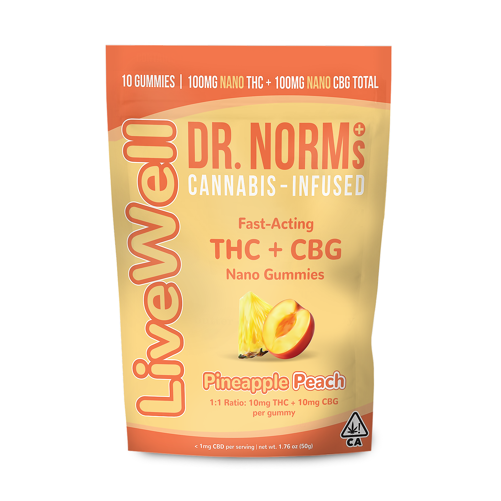 Photograph of product: 1:1 Pineapple Peach CBG Gummies-Dr Norm