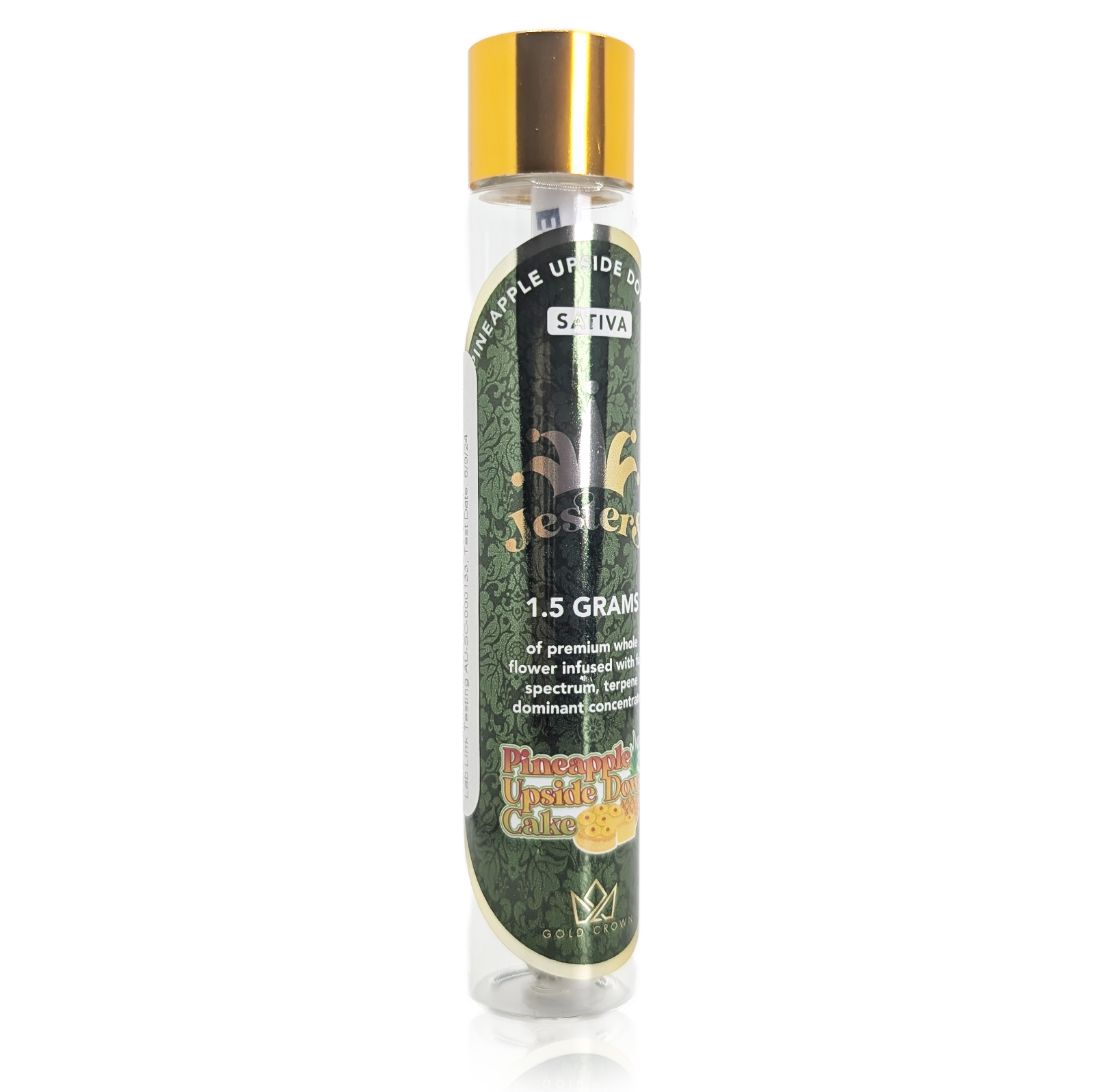 Photograph of product: JESTERS - PINEAPPLE UPSIDE DOWN CAKE - LIVE RESIN INFUSED PRE-ROLL
