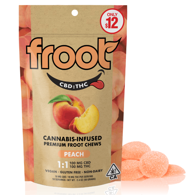 Photograph of product: Froot | Peach 1:1 Cbd:Thc Gummies 10 Pack | 100mg