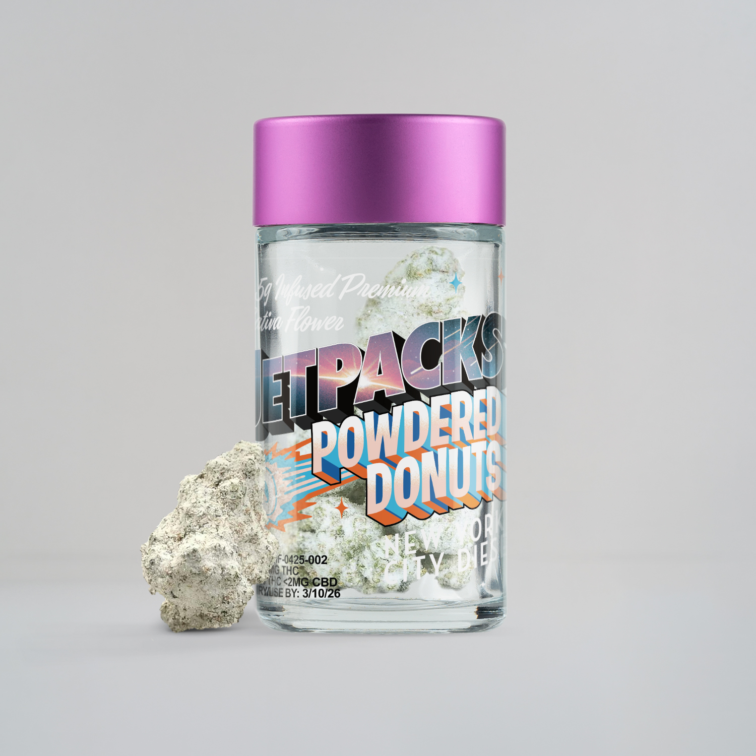 Photograph of product: Jetpacks 3.5g Powdered Donuts New York City Diesel- Oui'd 50.62%TH-oui