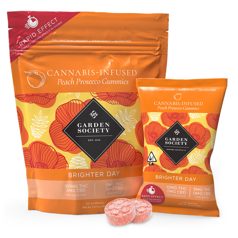 Photograph of product: Garden Society Peach Prosecco Gummies 100mg TH-oui