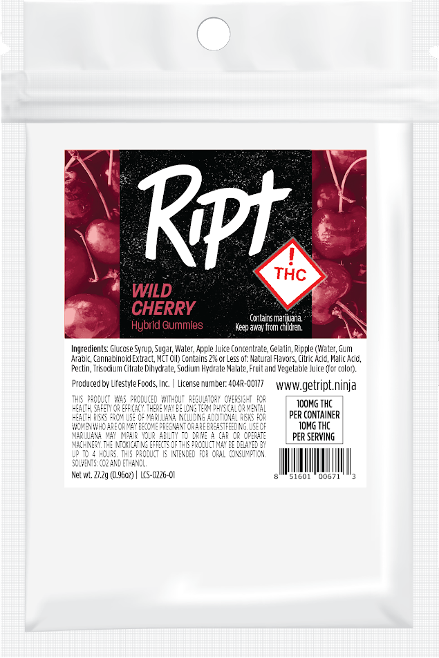Photograph of product: RIPT Wild Cherry Gummies 100mg (H)