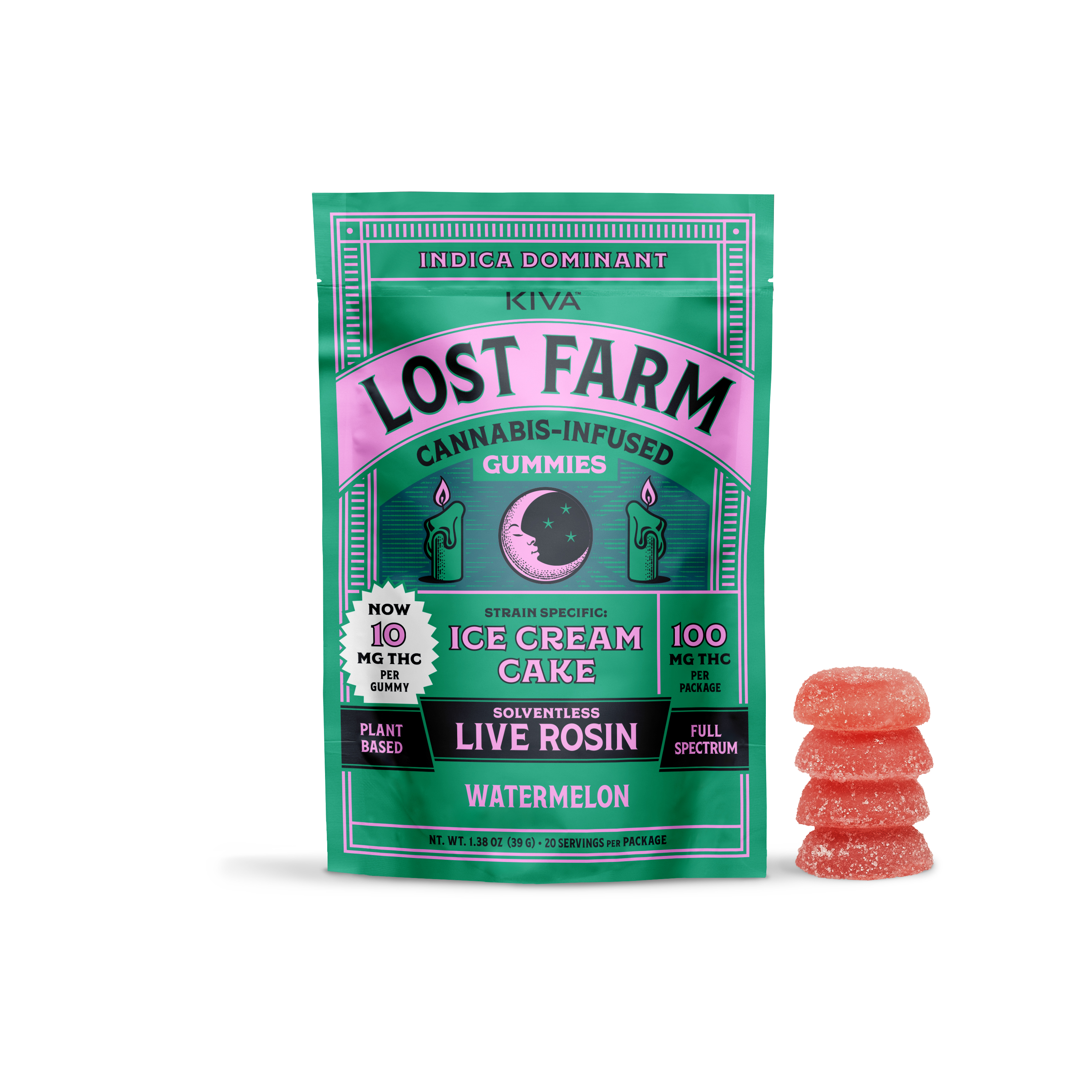 Photograph of product: Watermelon x Ice Cream Cake | Live Rosin Gummies | 10pk 100mg | Lost Farms