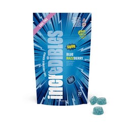 Photograph of product: Incredibles 1:1 Sour Blue Raspberry Gummies 100mg 20pk (TH-oui:CBG)