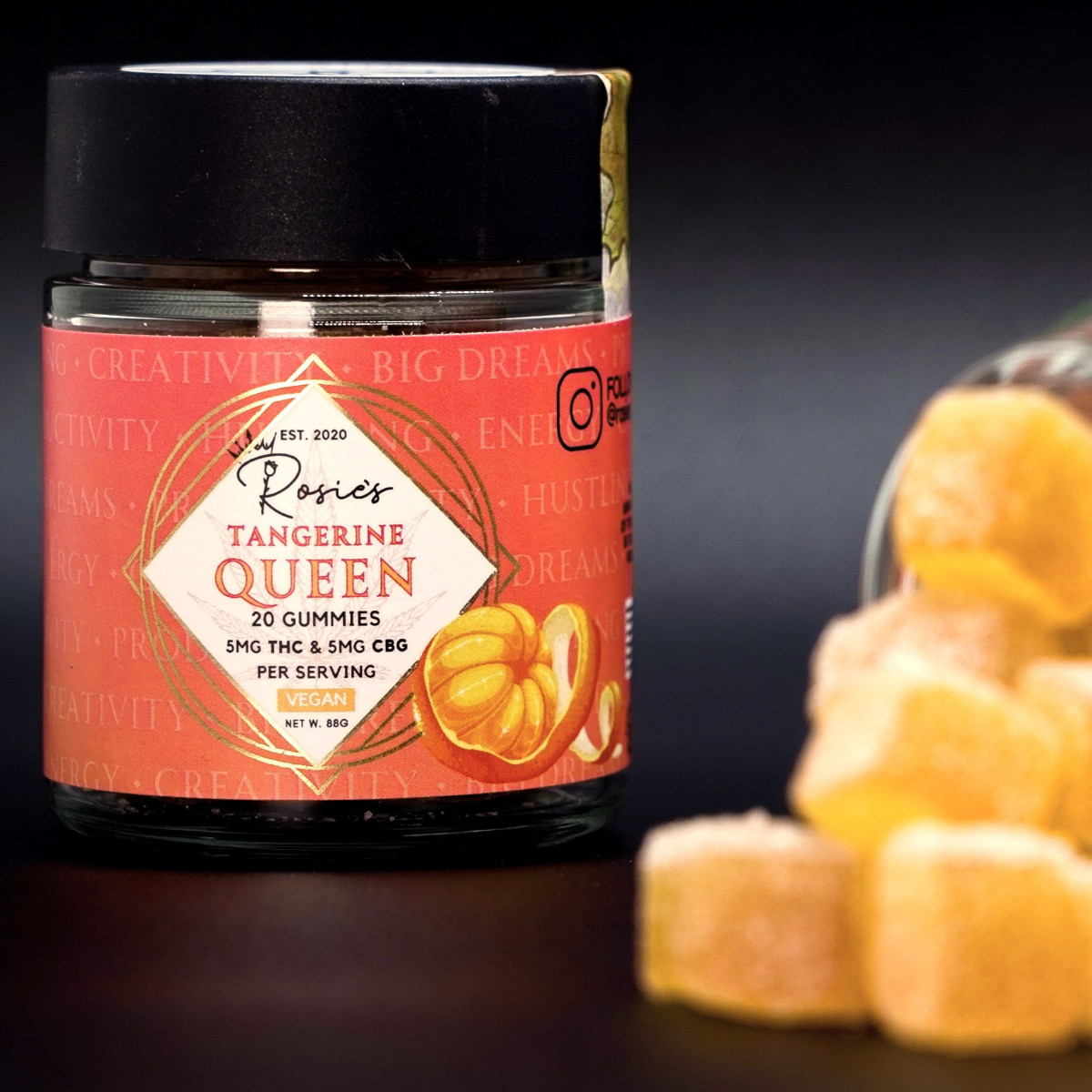 Photograph of Product: Rosie's | Tangerine Queen Gummies | 100mg THC/100mg CBG