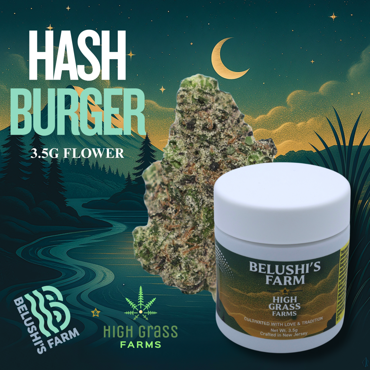 Photograph of product: Belushi's Farm | Hashburger (I-H) Flower | 3.5g