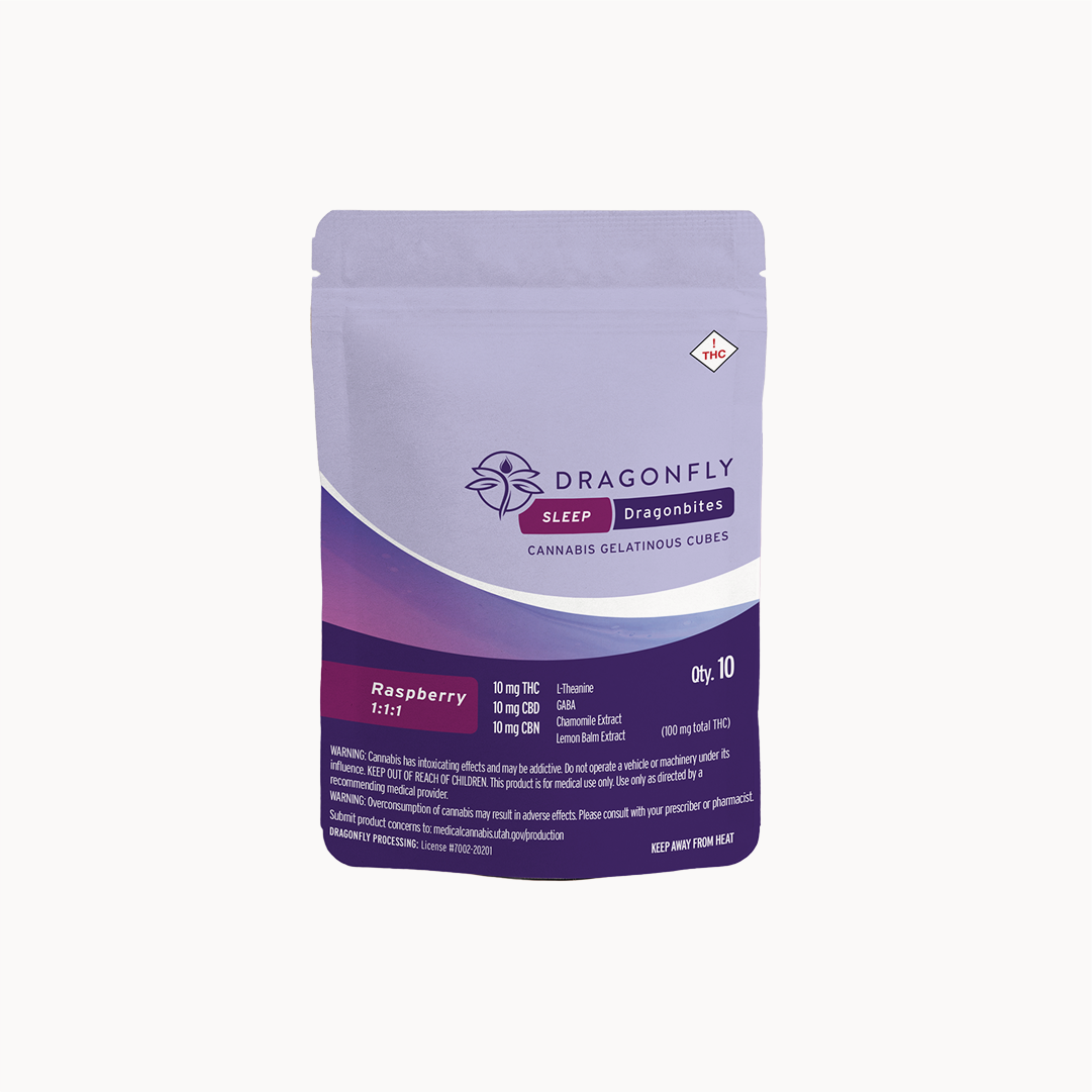Photograph of product: Sleep Raspberry Bites 100mg (10-Pack | 10mg Each)