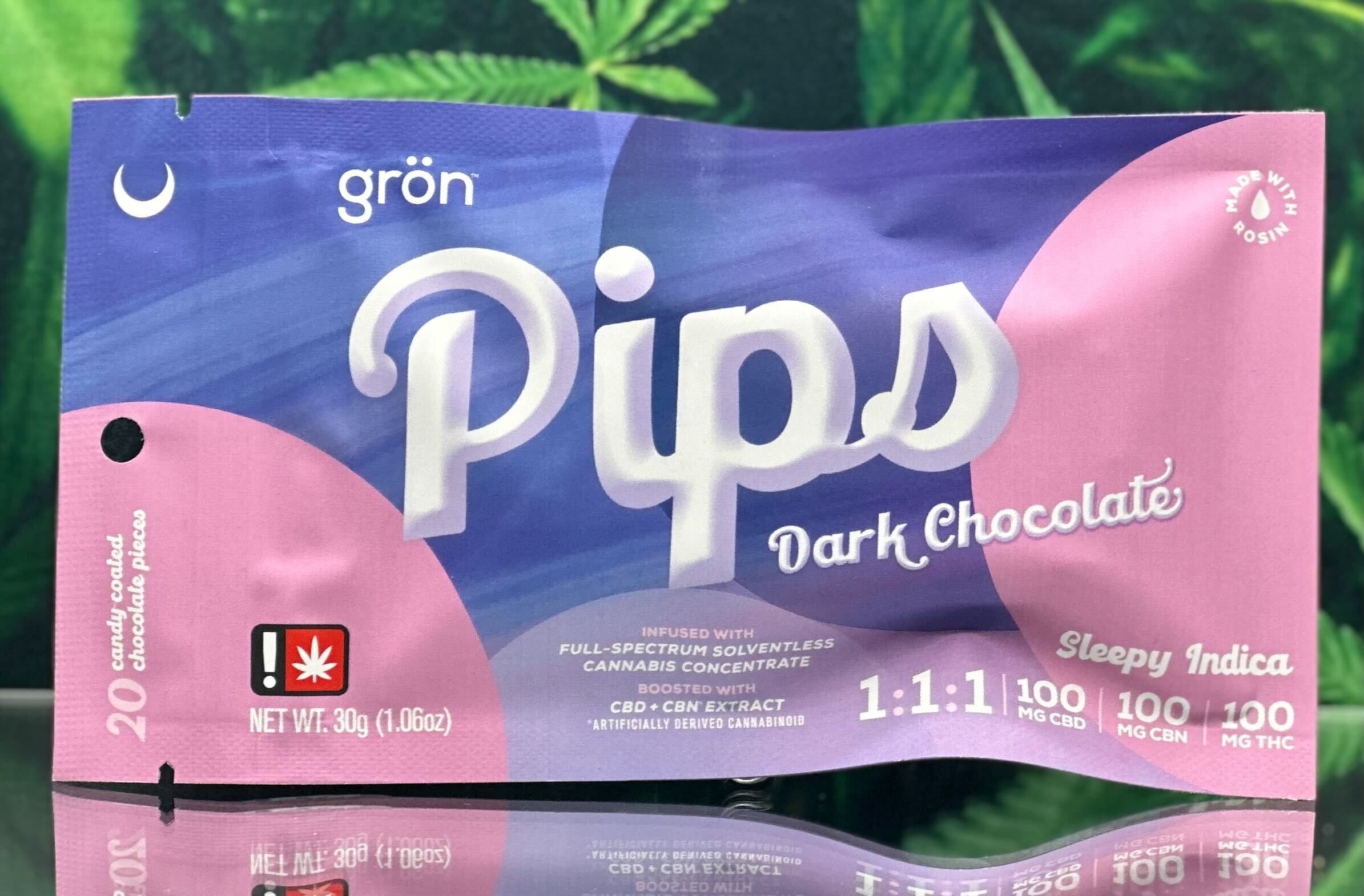 Photograph of product: Chocolate | 1:1:1 Dark Chocolate Pips TH-oui/CBD/CBN | 20x 10mg:10mg:10mg