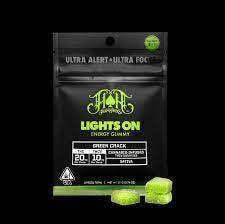 Photograph of product: Heavy Hitters LIGHTS ON 100mg TH-oui/ 50mg TH-ouiV GUMMIES GREEN CRACK [S]