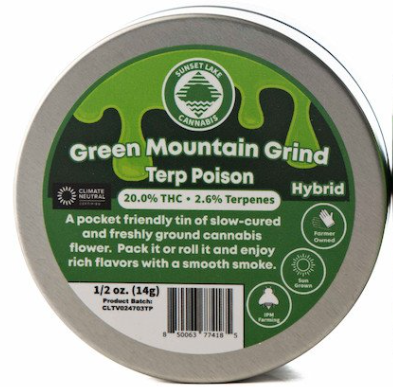 Photograph of product: Sunset Lake Oui'd | Terp Poison | Pre-Ground Flower - 14g