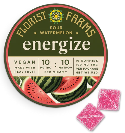 Photograph of product: Vegan Gummies | Sour Watermelon (Energize) | 100mg | Florist Farms