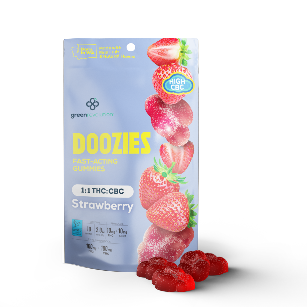 Photograph of product: Doozies | Strawberry 1:1 | 10pk | DOH | 100mg TH-oui : 100mg CBC