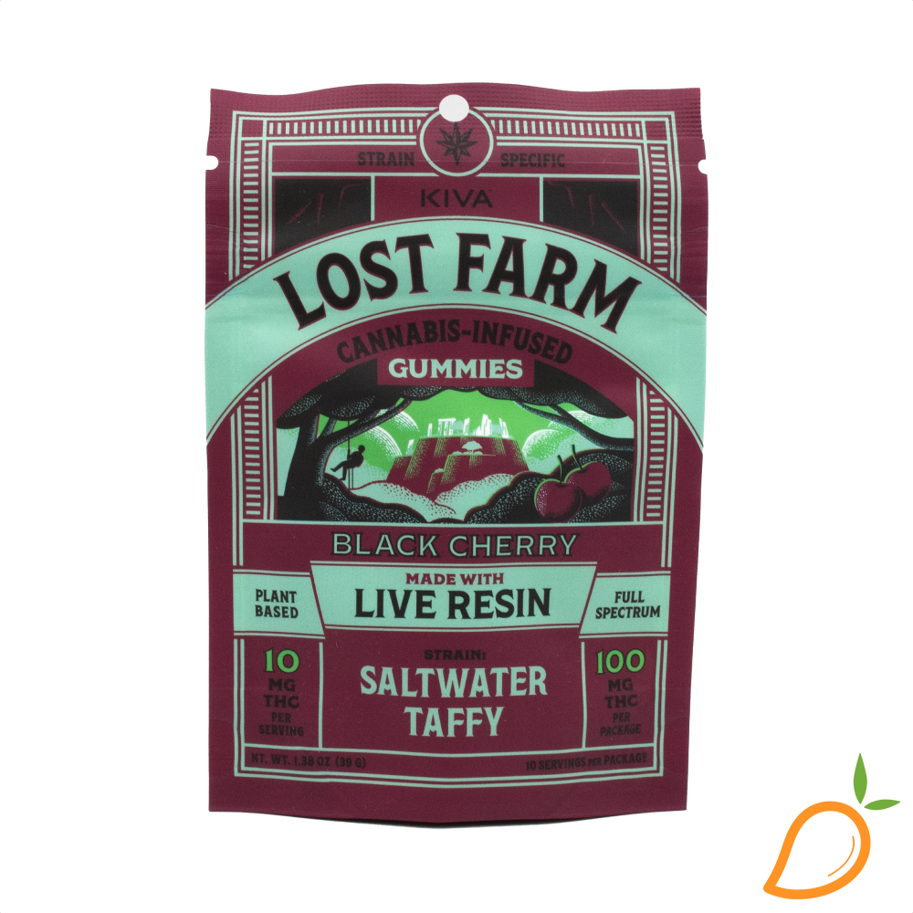 Photograph of product: 100mg Black Cherry Live Resin Gummies Lost Farm Kiva