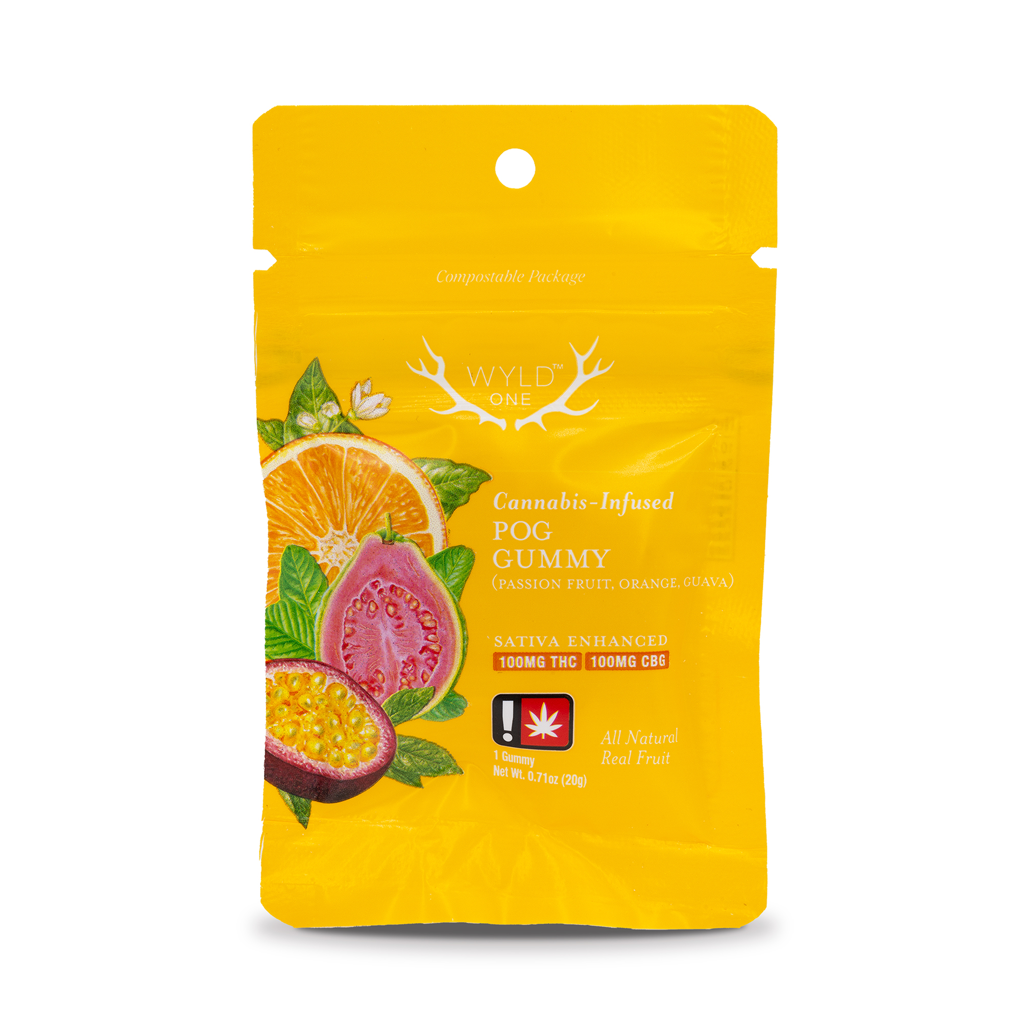 Photograph of product: Wyld - POG 1:1 TH-oui:CBG Single Gummy - 0.71oz