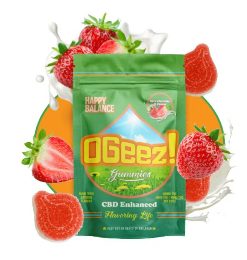 Photograph of product: OGeez! Happy Balance|Strawberries and Cream 1:1 CBD:TH-oui 10pk/100mg