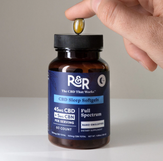 Photograph of product: R&R - Softgels - CBD/CBN - 1350mg CBD/150mg CBN - 60PK
