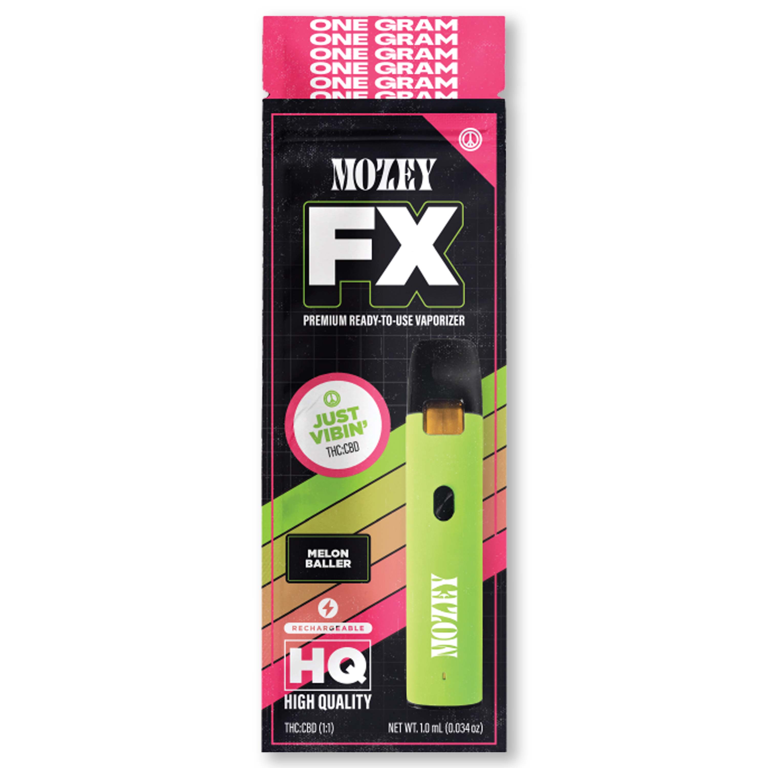 Photograph of product: Mozey - Melon Baller 1:1 TH-oui:CBD Disposable Vape - 1g