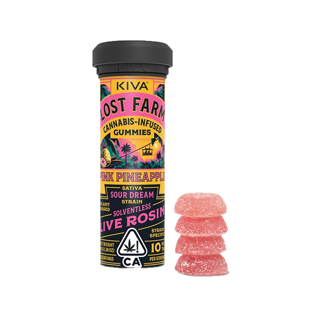 Photograph of product: LOST FARM PINK PINEAPPLE SOUR DREAM ROSIN GUMMIES [10 CT]