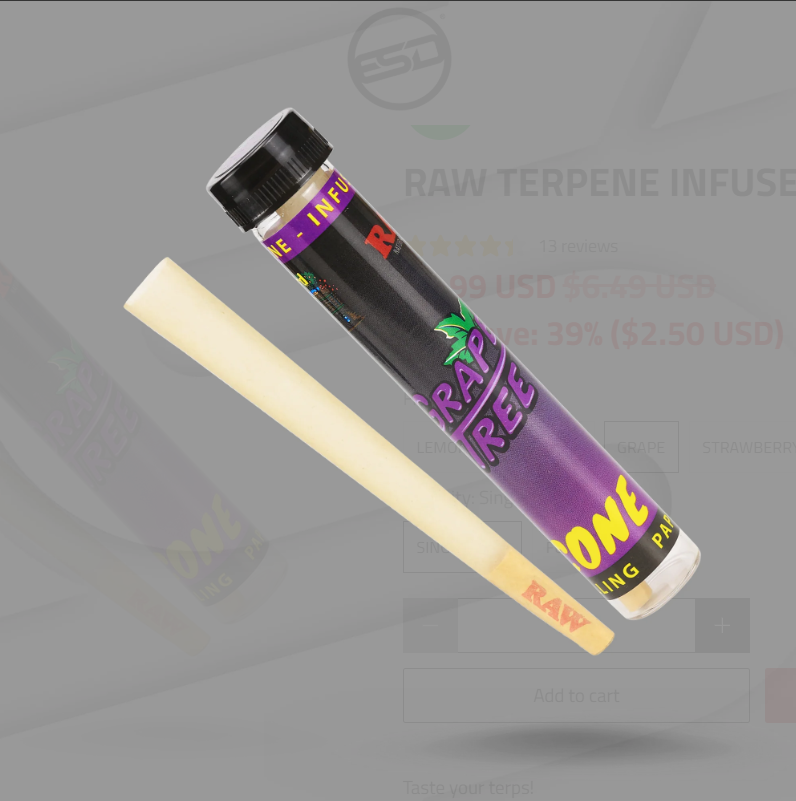 Photograph of product: RAW Grape Tree Single Terpene Infused Cone