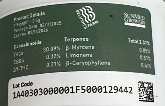 Photograph of Product: Belushis Farm Hashburger 3.5g