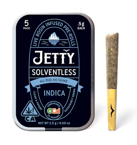 Photograph of product: JETTY - Infused Prerolls - GMO x Papaya Burger - Live Rosin - 5PK - 2.5G