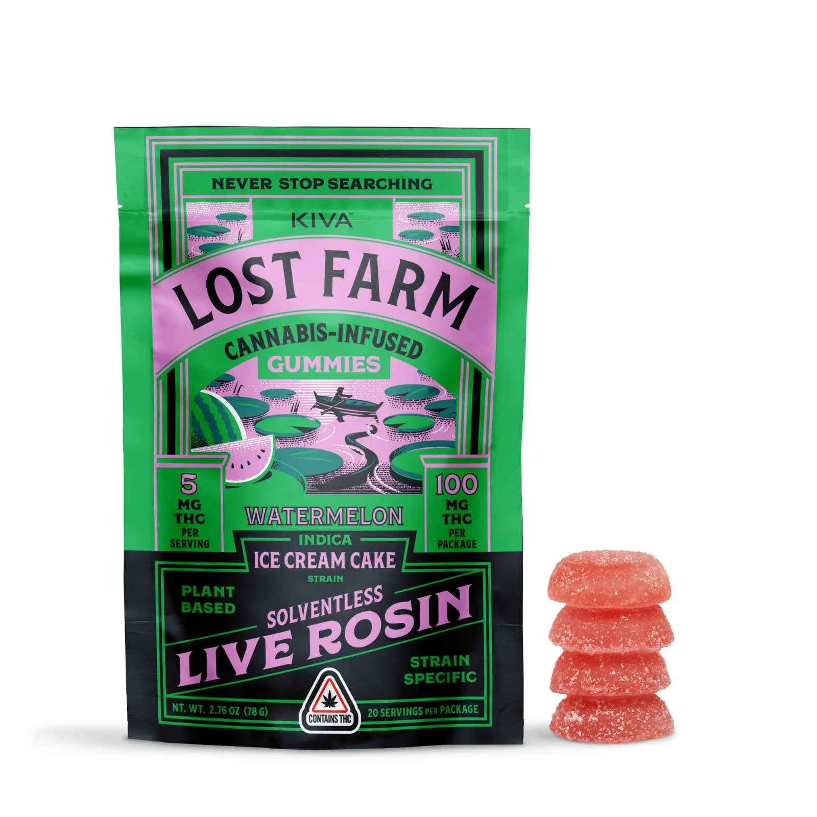 Photograph of product: KIVA - Lost Farm - Ice Cream Cake x Watermelon - 5mg Gummies - Oui'd - 100mg