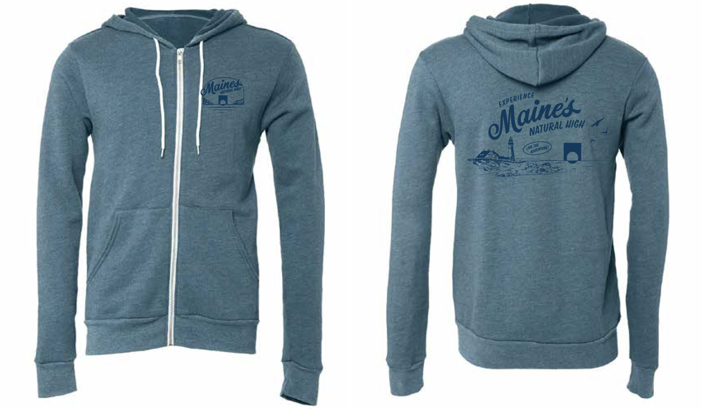 Photograph of product: Maine's Natural High - Deep Teal - Zip Hoodie - XL