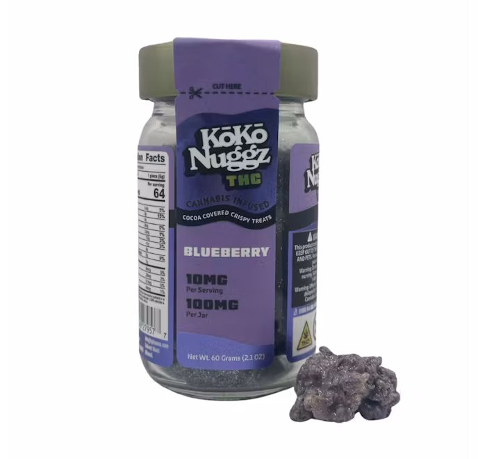 Photograph of product: Koko Nuggz  |  Blueberry  |  Crispy Treats 100MG