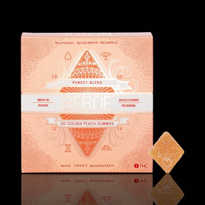 Photograph of product: Golden Peach Remedy Gummies 2:1 CBD:TH-oui 20 pk
